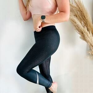 NIKE PRO Silver Sparkle DriFit Mid Rise Leggings Tights Running Gym Yoga Pants S